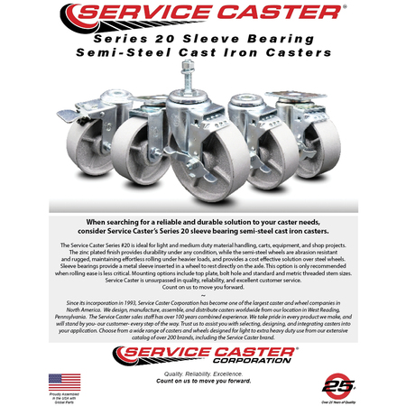Service Caster 5 Inch Semi Steel Cast Iron Wheel Swivel Top Plate Caster Set with Brake SCC SCC-20S514-SSS-TLB-TP2-4